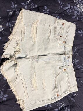 Levi's Light Blue Distressed High-Rise Jean Shorts